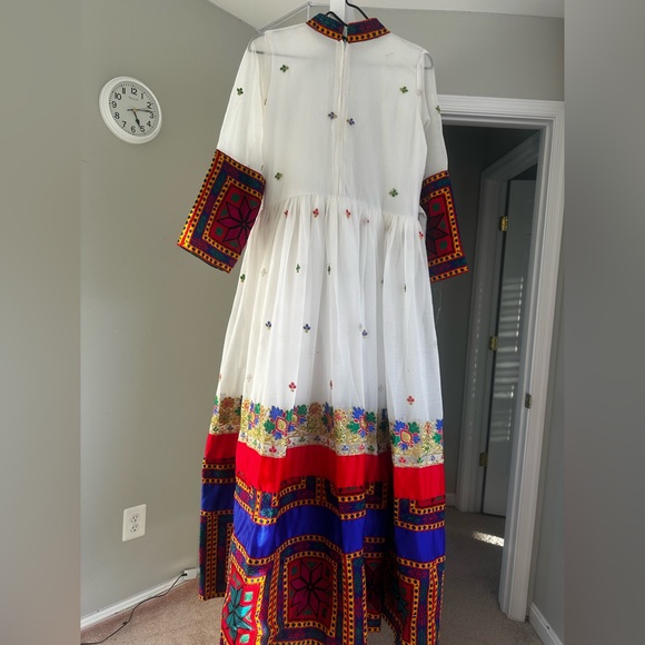 Traditional Afghan three-piece dress, white collar, one size - Picture 2 of 7